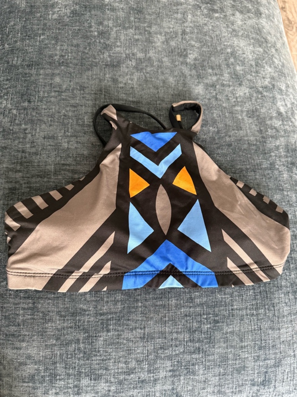 Vitamin A Taupe Black Blue Orange Geometric High Neck Bikini Top